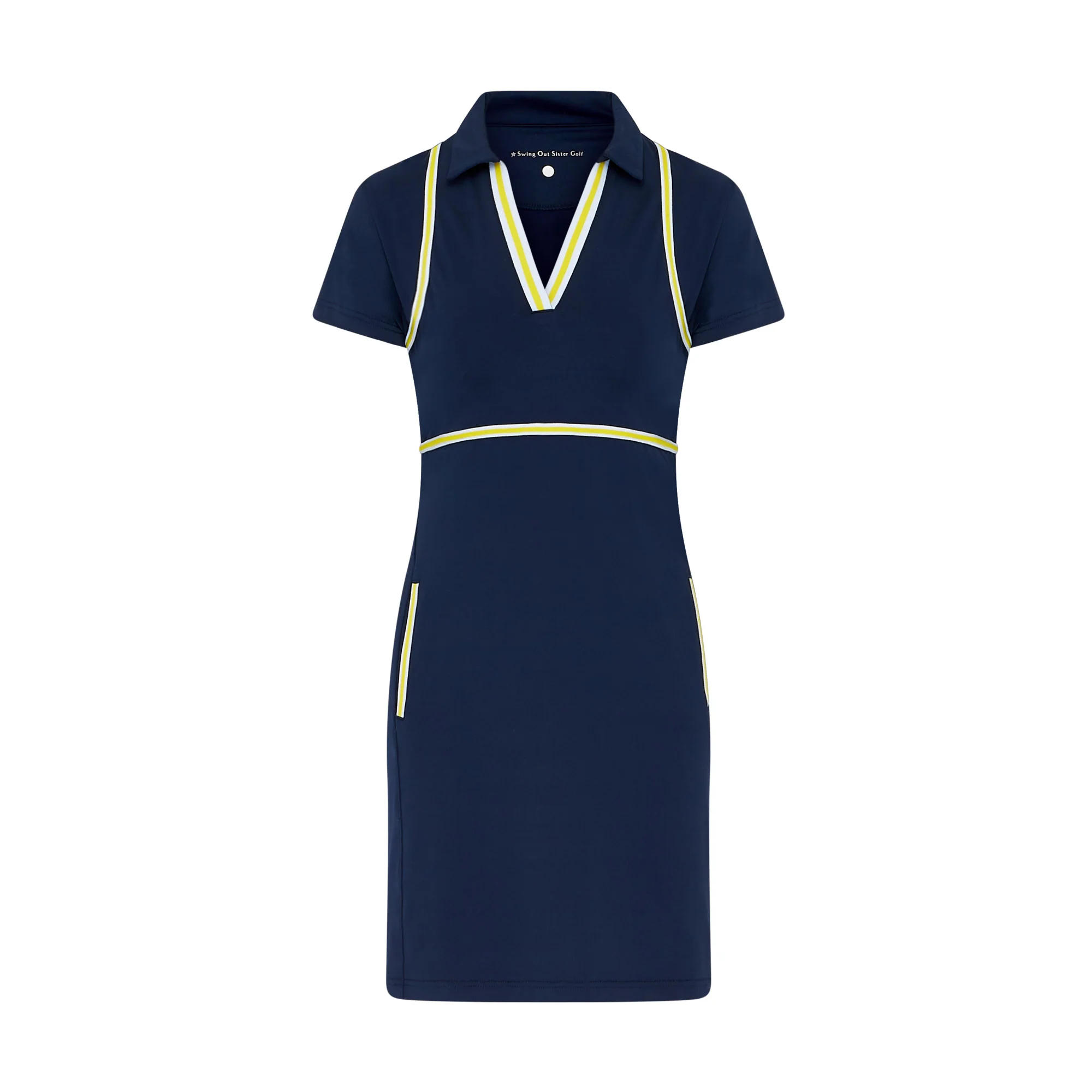 Liz Cap Sleeve Dress Navy & Sunshine - Image 4