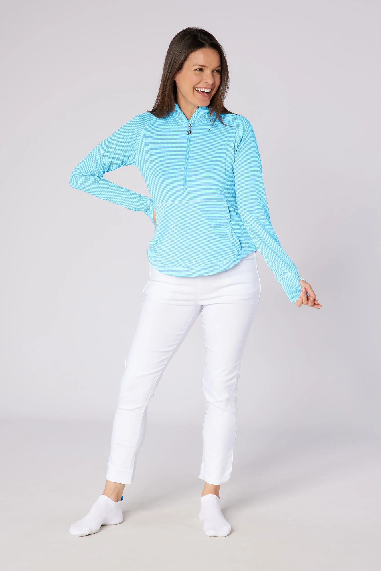 Lottie Stripe 1/4 Zip Ocean & White - Image 5